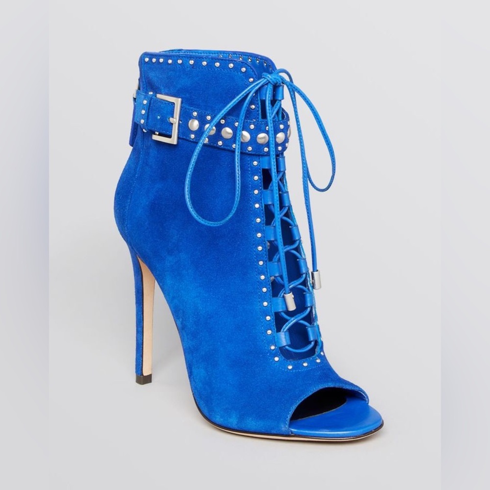 Open Toe Lace Up Booties High Heel in Blue